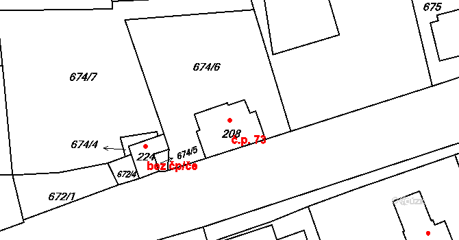 Dolní Kamenice 73, Česká Kamenice na parcele st. 208 v KÚ Dolní Kamenice, Katastrální mapa