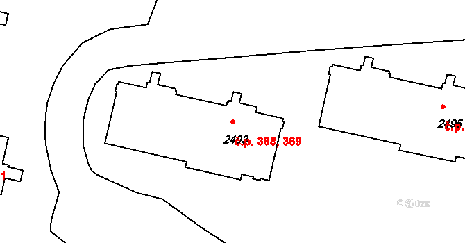 Slaný 368,369 na parcele st. 2493 v KÚ Slaný, Katastrální mapa