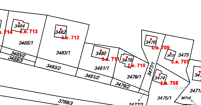 Černošice 711 na parcele st. 3480 v KÚ Černošice, Katastrální mapa