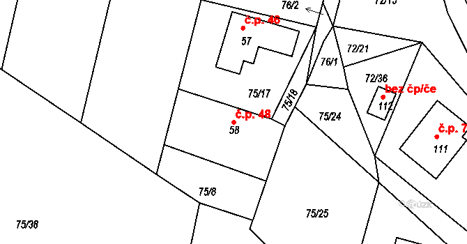 Míčov 48, Míčov-Sušice na parcele st. 58 v KÚ Míčov, Katastrální mapa