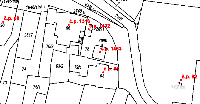 Třebechovice pod Orebem 1433 na parcele st. 2690 v KÚ Třebechovice pod Orebem, Katastrální mapa