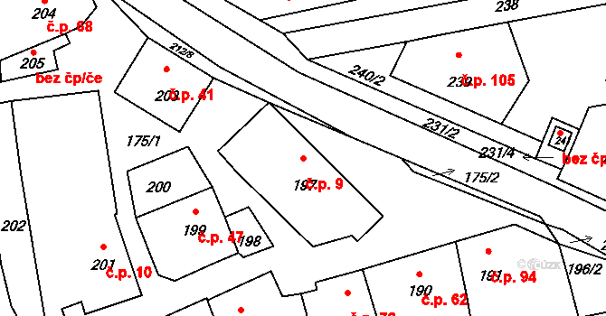 Lhota Rapotina 9 na parcele st. 197 v KÚ Lhota Rapotina, Katastrální mapa