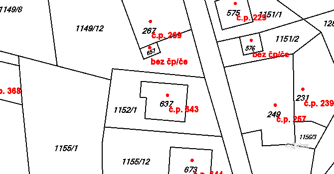 Mořkov 643 na parcele st. 637 v KÚ Mořkov, Katastrální mapa