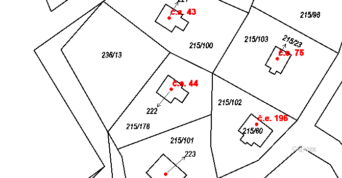 Lipno nad Vltavou 44 na parcele st. 222 v KÚ Lipno nad Vltavou, Katastrální mapa