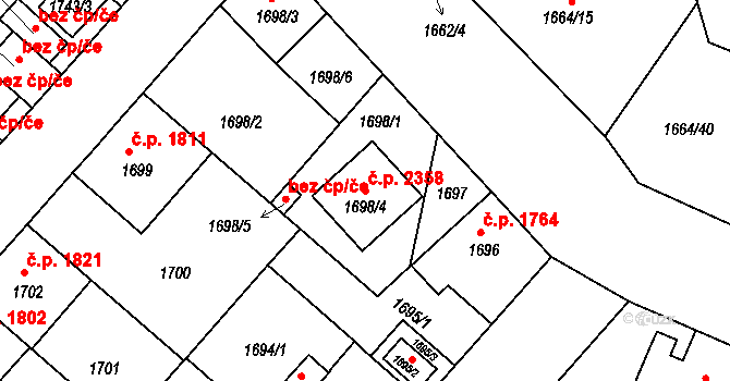 Louny 2358 na parcele st. 1698/4 v KÚ Louny, Katastrální mapa