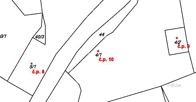 Kozlov 10 na parcele st. 4/1 v KÚ Kozlov u Ledče nad Sázavou, Katastrální mapa