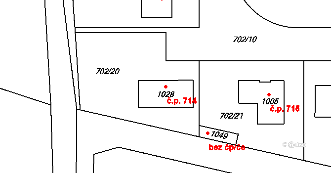 Hrotovice 714 na parcele st. 1028 v KÚ Hrotovice, Katastrální mapa