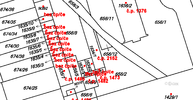 Kojetín I-Město 2152, Kojetín na parcele st. 1634/1 v KÚ Kojetín, Katastrální mapa
