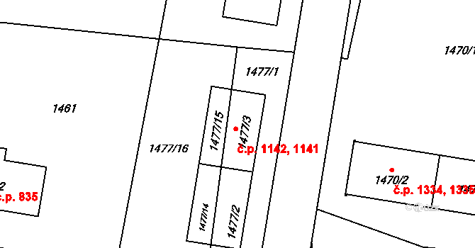 Chotěboř 1141,1142 na parcele st. 1477/3 v KÚ Chotěboř, Katastrální mapa
