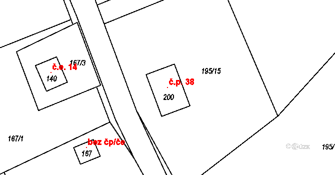 Komora 38, Holčovice na parcele st. 200 v KÚ Komora, Katastrální mapa