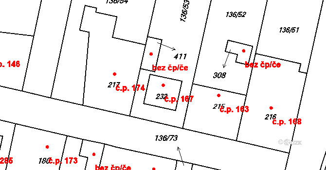 Příchovice 167 na parcele st. 232 v KÚ Příchovice u Přeštic, Katastrální mapa