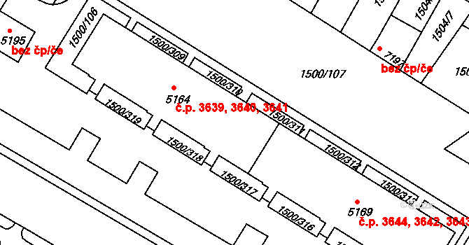 Kroměříž 3639,3640,3641 na parcele st. 5164 v KÚ Kroměříž, Katastrální mapa