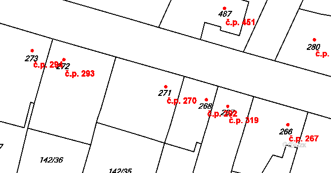 Chotěšov 270 na parcele st. 271 v KÚ Chotěšov, Katastrální mapa