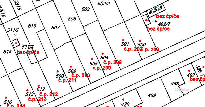 Holešov 208 na parcele st. 504 v KÚ Holešov, Katastrální mapa