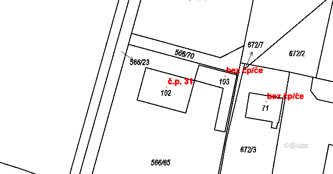 Dědibaby 31, Vojkovice na parcele st. 102 v KÚ Křivousy, Katastrální mapa