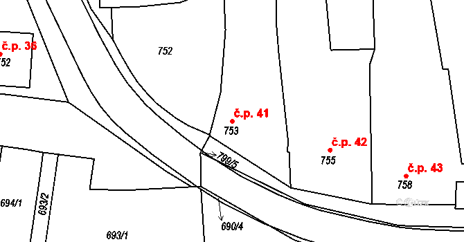 Oleksovice 41 na parcele st. 753 v KÚ Oleksovice, Katastrální mapa
