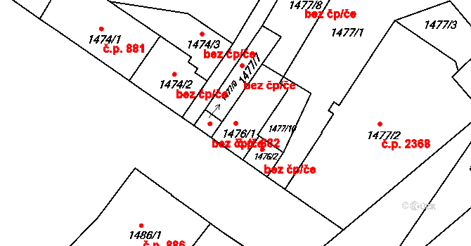 Znojmo 882 na parcele st. 1476/1 v KÚ Znojmo-město, Katastrální mapa