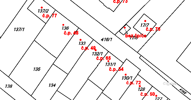 Přerov IX-Lýsky 65, Přerov na parcele st. 132/1 v KÚ Lýsky, Katastrální mapa