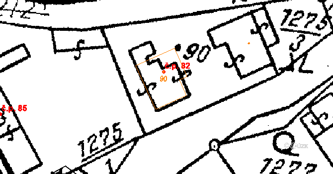 Chlístovice 82 na parcele st. 90 v KÚ Chlístovice, Katastrální mapa