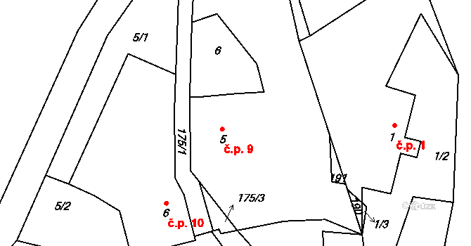 Chlístovice 9, Pertoltice na parcele st. 5 v KÚ Chlístovice u Pertoltic, Katastrální mapa