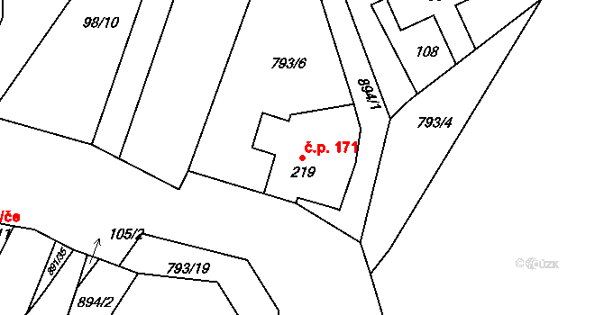 Rataje nad Sázavou 171 na parcele st. 219 v KÚ Rataje nad Sázavou, Katastrální mapa