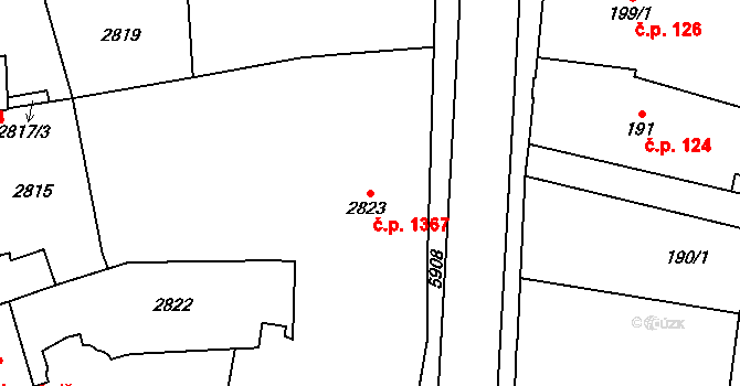 Jihlava 1367 na parcele st. 2823 v KÚ Jihlava, Katastrální mapa