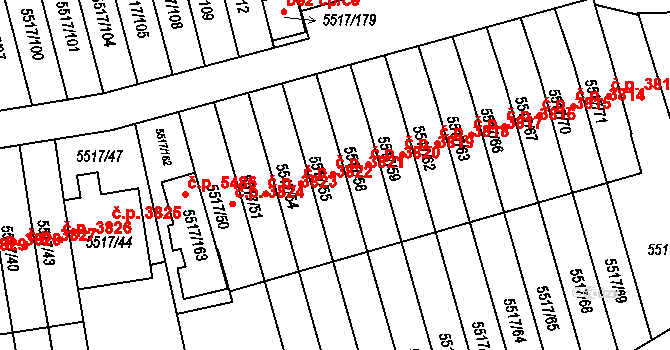 Jihlava 3821 na parcele st. 5517/55 v KÚ Jihlava, Katastrální mapa