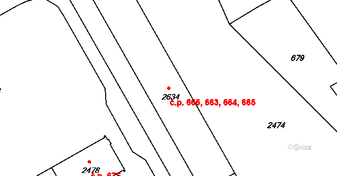 Lyžbice 663,664,665,666, Třinec na parcele st. 2634 v KÚ Lyžbice, Katastrální mapa