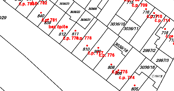 Kyjov 777 na parcele st. 810 v KÚ Kyjov, Katastrální mapa