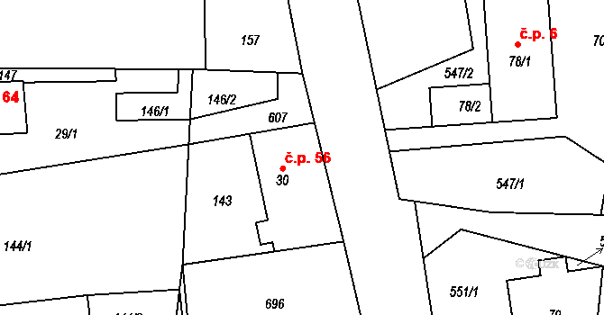 Rudíkovy 56, Třemešná na parcele st. 30 v KÚ Rudíkovy, Katastrální mapa