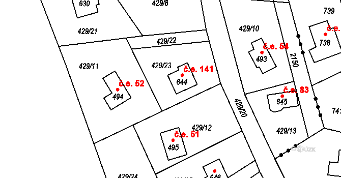 Metylovice 141 na parcele st. 644 v KÚ Metylovice, Katastrální mapa