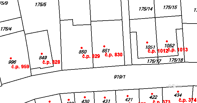 Český Brod 830 na parcele st. 851 v KÚ Český Brod, Katastrální mapa