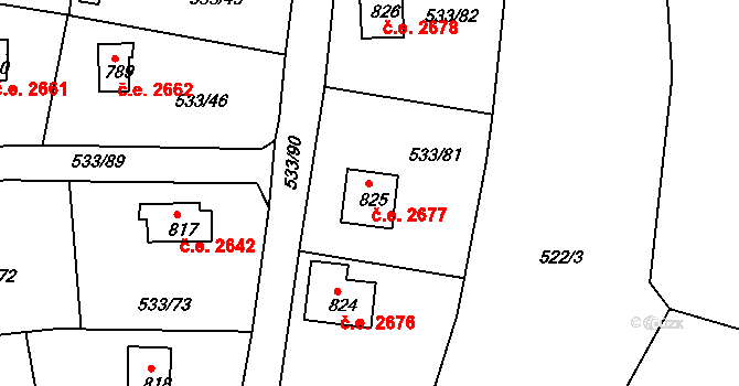 Těptín 2677, Kamenice na parcele st. 825 v KÚ Těptín, Katastrální mapa