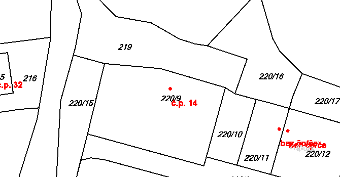 Kamenný Dvůr 14, Kynšperk nad Ohří na parcele st. 220/9 v KÚ Kamenný Dvůr, Katastrální mapa