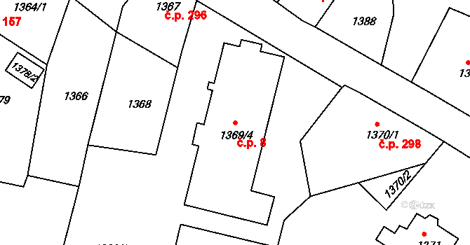 Hrádek nad Nisou 8 na parcele st. 1369/4 v KÚ Hrádek nad Nisou, Katastrální mapa