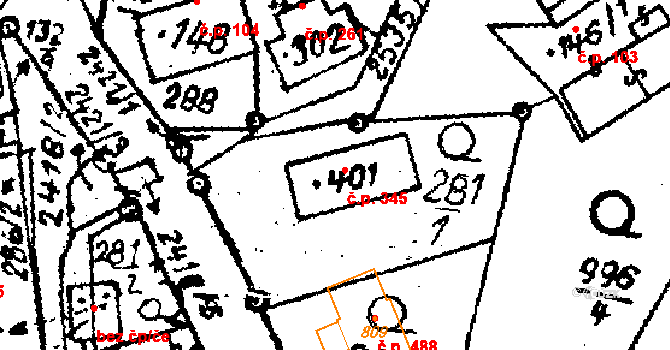 Horní Branná 345 na parcele st. 401 v KÚ Horní Branná, Katastrální mapa