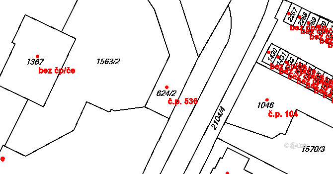 Třebechovice pod Orebem 536 na parcele st. 624/2 v KÚ Třebechovice pod Orebem, Katastrální mapa