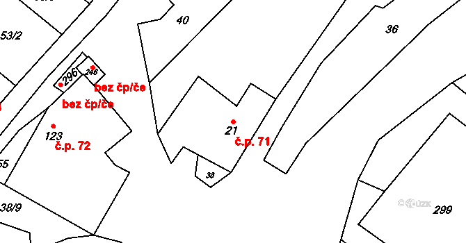 Banín 71 na parcele st. 21 v KÚ Banín, Katastrální mapa