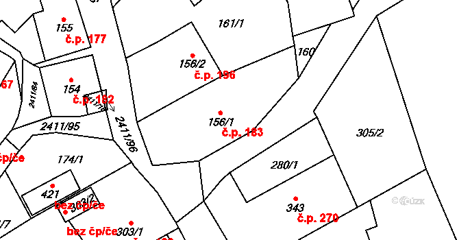 Jívová 183 na parcele st. 156/1 v KÚ Jívová, Katastrální mapa