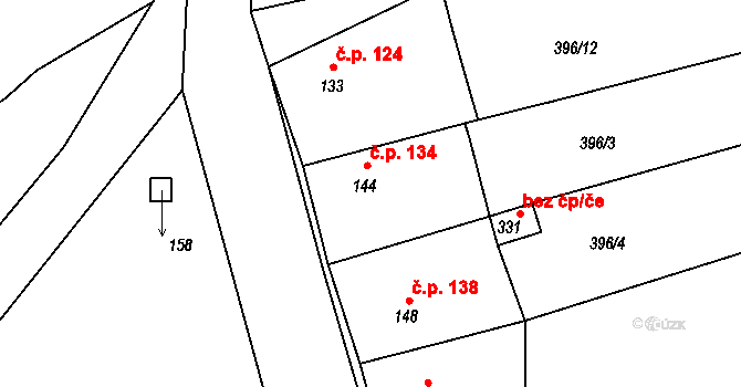 Třebívlice 134 na parcele st. 144 v KÚ Třebívlice, Katastrální mapa