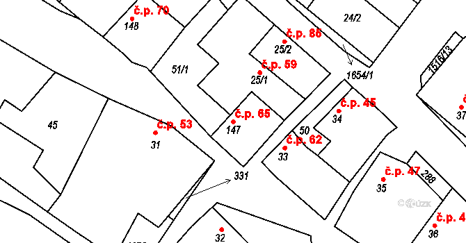 Pohořice 65, Martiněves na parcele st. 147 v KÚ Martiněves u Libochovic, Katastrální mapa