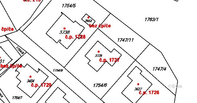 Rožnov pod Radhoštěm 1727 na parcele st. 3729 v KÚ Rožnov pod Radhoštěm, Katastrální mapa