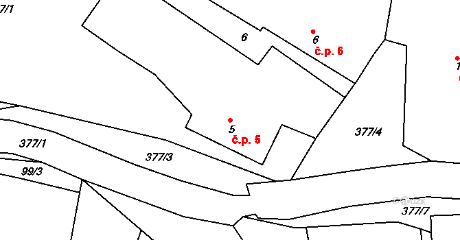 Hubojedy 5, Mladějov na parcele st. 5 v KÚ Hubojedy, Katastrální mapa