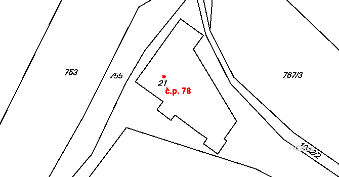 Vrchovina 78, Nová Paka na parcele st. 21 v KÚ Vrchovina, Katastrální mapa