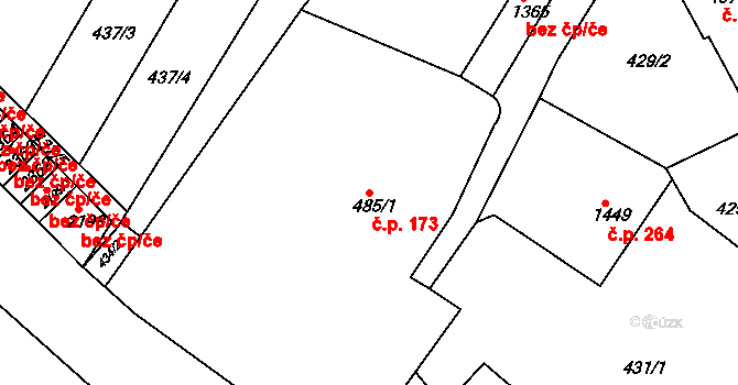 Žichlínské Předměstí 173, Lanškroun na parcele st. 485/1 v KÚ Lanškroun, Katastrální mapa