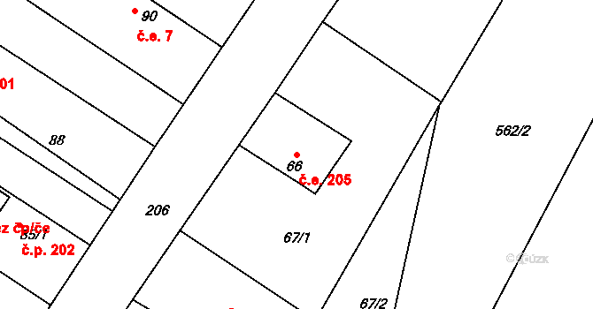 Doubrava 205, Kostomlátky na parcele st. 66 v KÚ Doubrava u Kostomlat nad Labem, Katastrální mapa