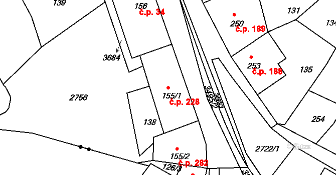 Krupka 228 na parcele st. 155/1 v KÚ Krupka, Katastrální mapa