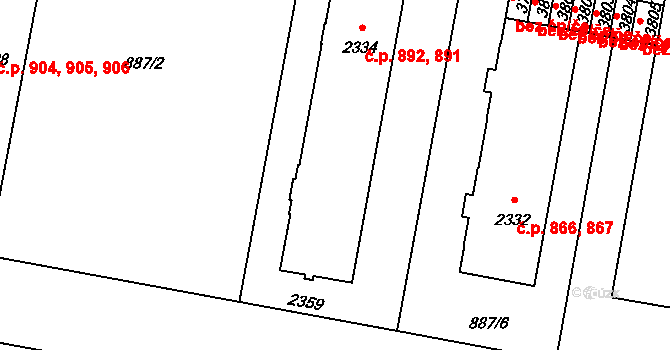 Horka-Domky 891,892, Třebíč na parcele st. 2334 v KÚ Třebíč, Katastrální mapa