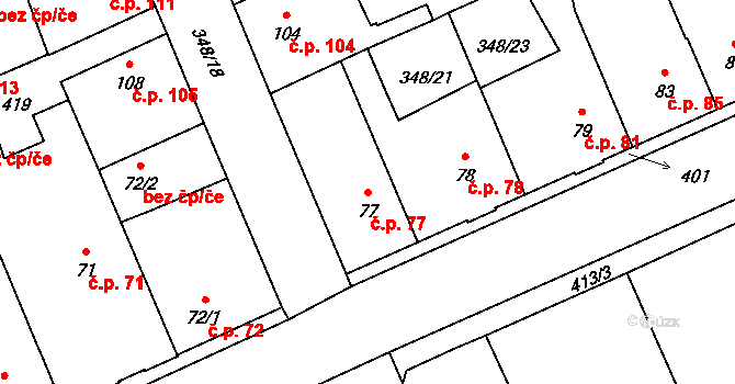 Černčice 77 na parcele st. 77 v KÚ Černčice u Loun, Katastrální mapa