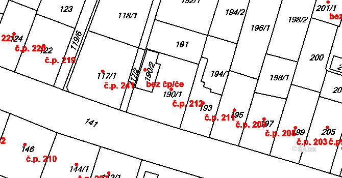 Řetenice 212, Teplice na parcele st. 190/1 v KÚ Teplice-Řetenice, Katastrální mapa